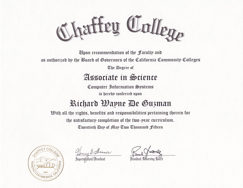 Chaffey College Associate of Science Degree in Computer Information Systems
